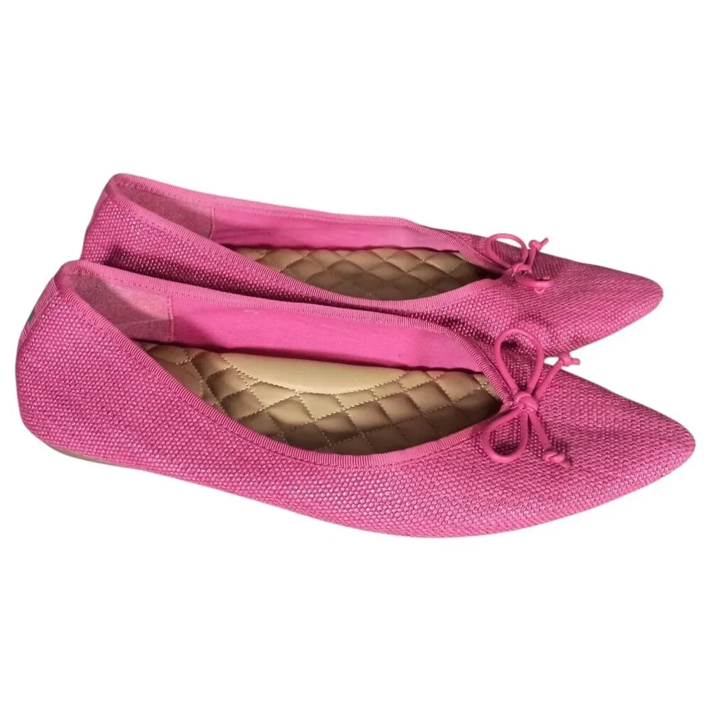 Birdies The Goldfinch Raffia Flats Shoes Pointed Toe Bow Pink Womens 8